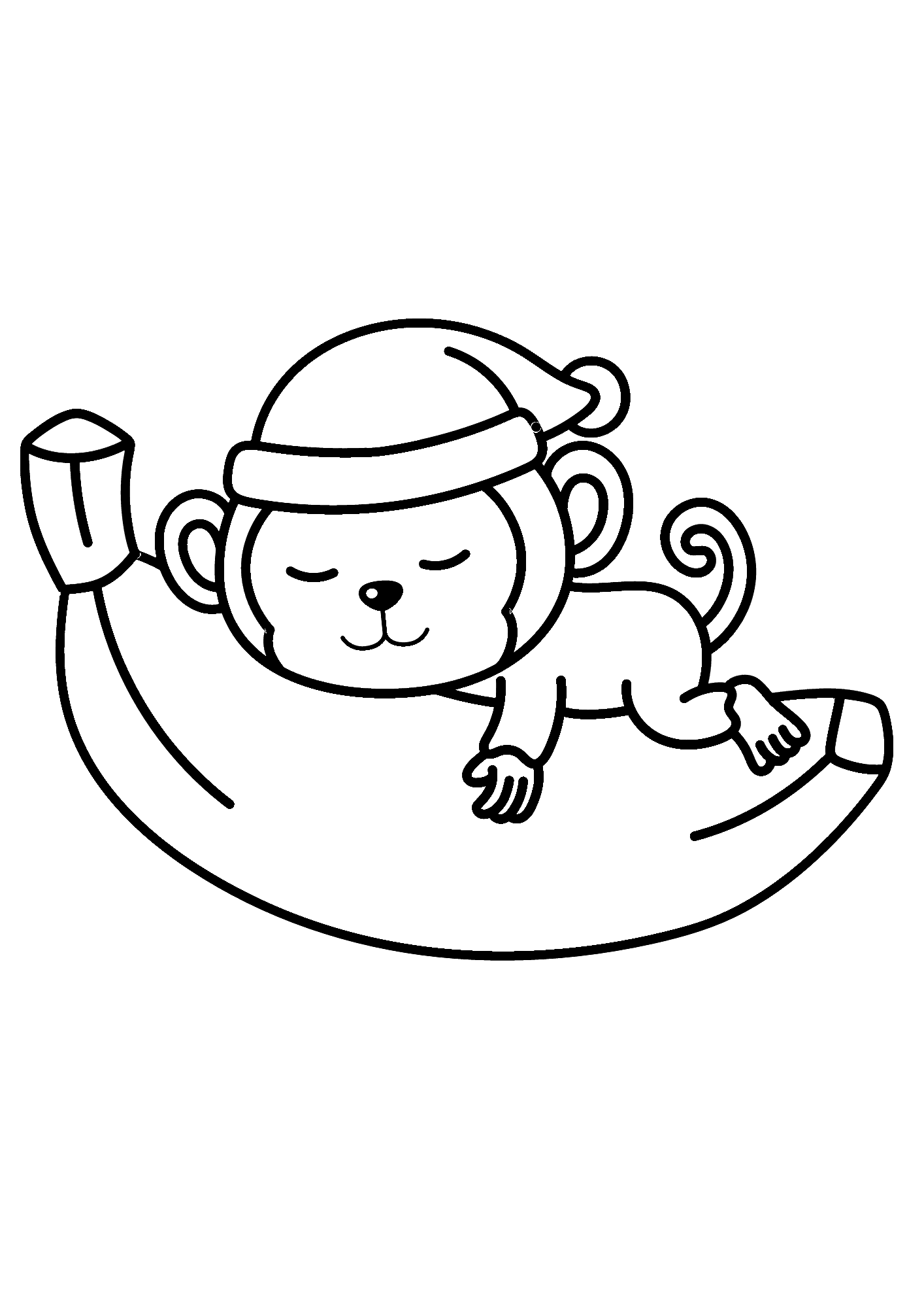 Monkey Sleep With Banana Coloring Pages
