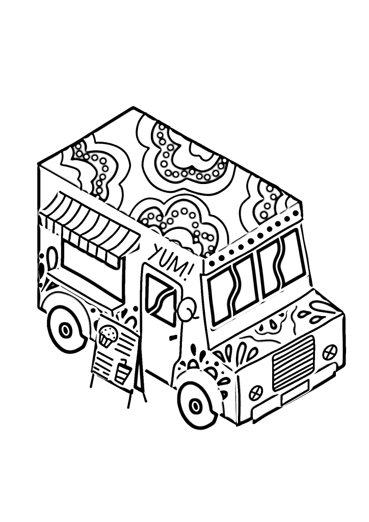 Bright Isometric Food Truck Coloring Pages